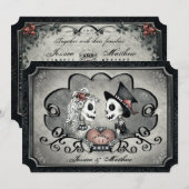 Invitation Mariage noir gris de coeur de squelettes "ainsi (Devant / Derrière)