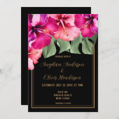 Invitation Mariage noir Hibiscus (Devant / Derrière)