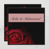 Invitation Mariage noir islamique/fiançailles de rose rouge (Devant / Derrière)