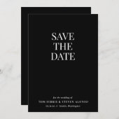 Invitation Mariage noir minimal Enregistrer la date (Devant / Derrière)