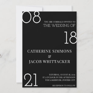 Invitation Mariage noir minimaliste en argent blanc