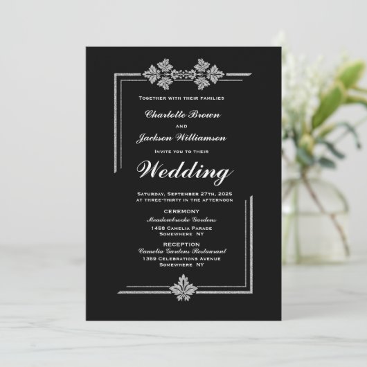 Invitation Mariage noir moderne (Debout devant)