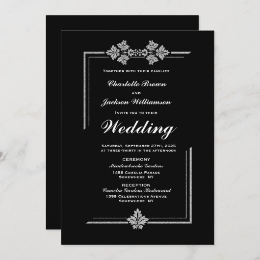 Invitation Mariage noir moderne (Devant / Derrière)