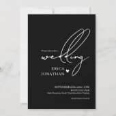 Invitation Mariage noir moderne avec lettrage blanc (Devant)