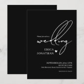 Invitation Mariage noir moderne avec lettrage blanc (Devant / Derrière)