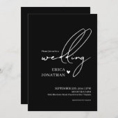 Invitation Mariage noir moderne avec lettres blanches (Devant / Derrière)