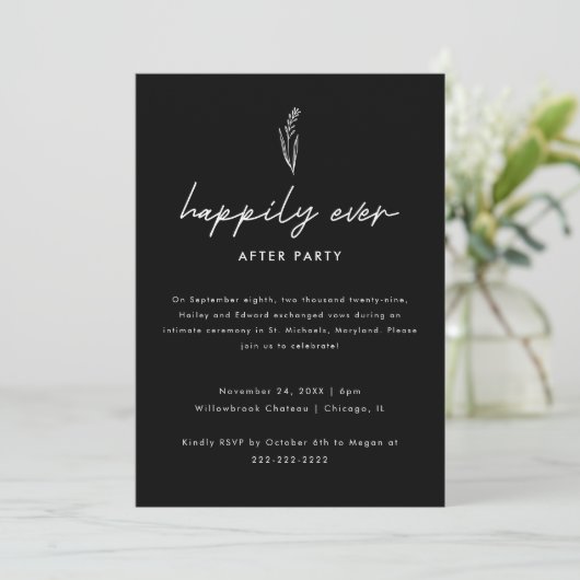 Invitation Mariage noir moderne Elopement photo & Réception (Debout devant)