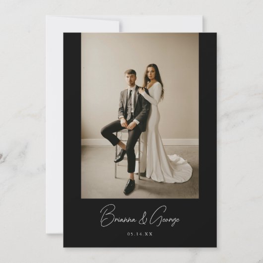 Invitation Mariage noir moderne Elopement photo & Réception (Devant)