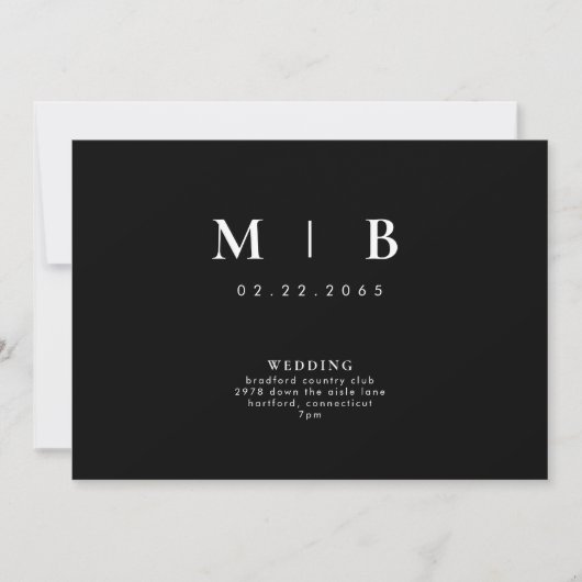 Invitation Mariage noir monogramme élégant et simple (Devant)