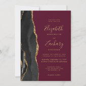 Invitation Mariage Noir Or Agate Bordeaux Rouge (Devant)