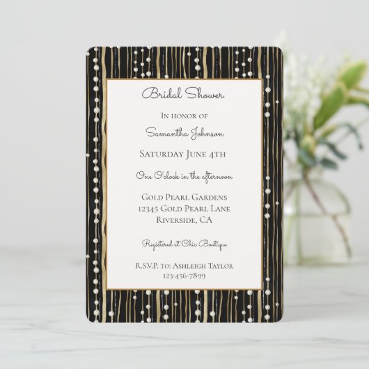 Invitation Mariage Noir Or Blanc Perles (Debout devant)