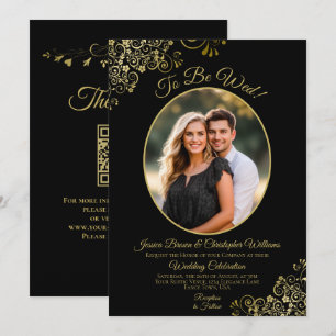 Invitation Mariage Noir & Or Code QR & Photo de Mariage