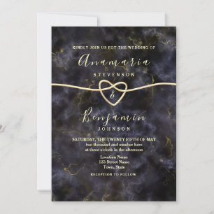 Invitation Mariage noir or pailleté marbre