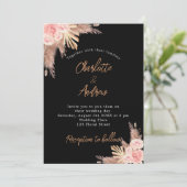 Invitation Mariage noir pampas herbe rose or fleurons boho (Debout devant)