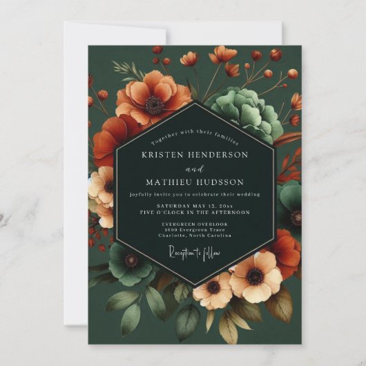 Invitation Mariage Noir Poppy Émeraude (Devant)