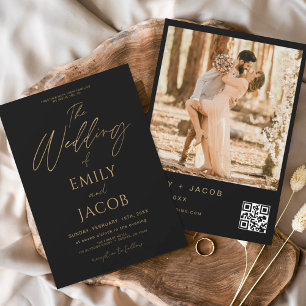 Invitation Mariage noir QR Code - Script photo