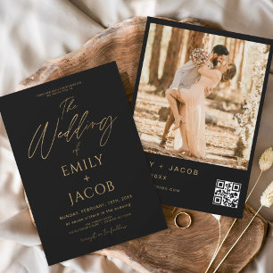 Invitation Mariage noir QR Code - Script photo