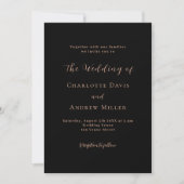 Invitation Mariage noir rose or classique formel moderne (Devant)