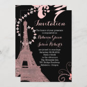Invitation mariage noir rose tour eiffel vintage paris (Devant / Derrière)