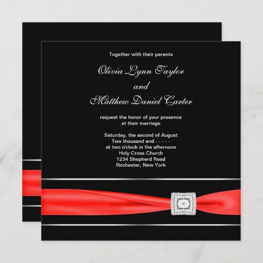 Invitation Mariage noir rouge (Devant / Derrière)