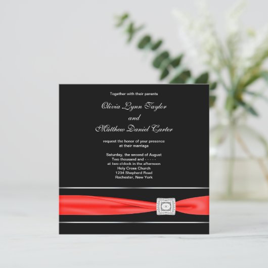 Invitation Mariage noir rouge (Debout devant)