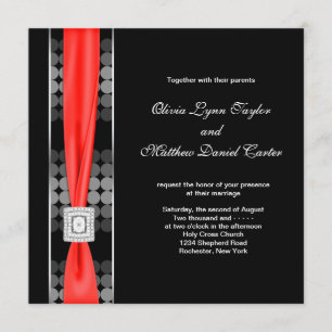 Invitation Mariage noir rouge blanc de noir moderne de point