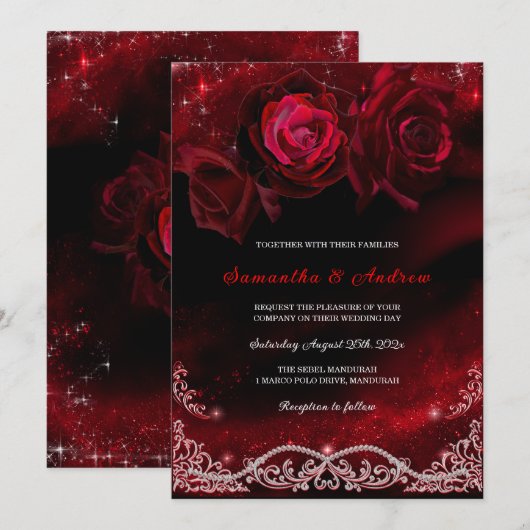 Invitation Mariage Noir Rouge et Blanc (Devant / Derrière)