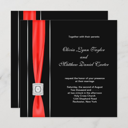 Invitation Mariage noir rouge moderne (Devant / Derrière)