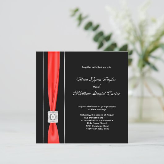 Invitation Mariage noir rouge moderne (Debout devant)