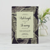 Invitation Mariage Noir Script Vert de Sauge Feuillage Tropic (Debout devant)