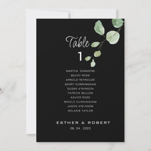 Invitation Mariage noir Tableau numéro 1 Tableau de sièges (Dos)