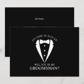 Invitation Mariage noir Tuxedo Suit Groomsman Proposition (Devant / Derrière)