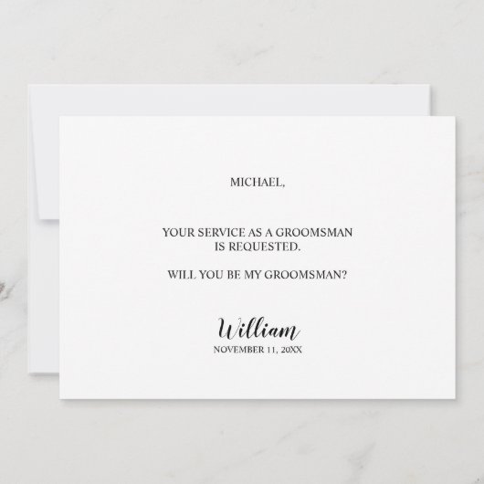 Invitation Mariage noir Tuxedo Suit Groomsman Proposition (Dos)