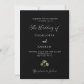 Invitation Mariage noir vert ginkgo feuille script simple (Devant)