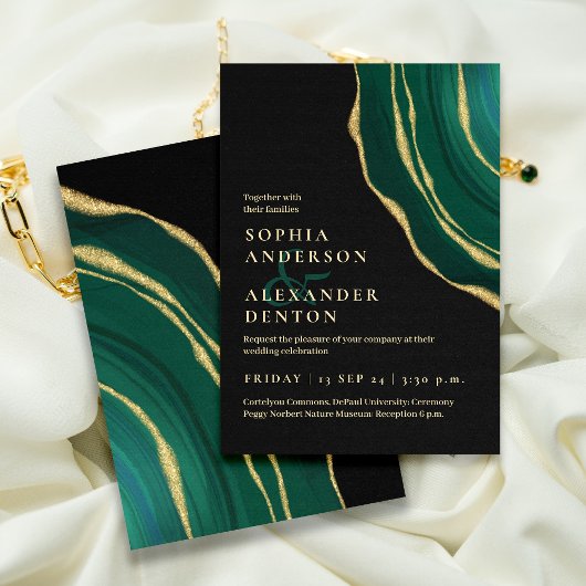 Invitation Mariage noir vert Lux agate
