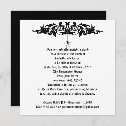 Invitation Mariage noir veuve Mariage Goth (Devant / Derrière)