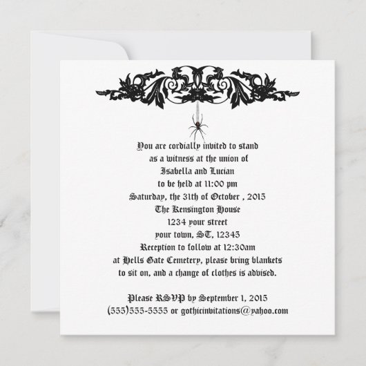 Invitation Mariage noir veuve Mariage Goth (Devant)