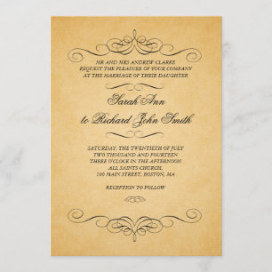 Invitation Mariage noir vintage de Flourish de remous de