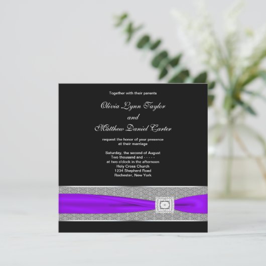 Invitation Mariage noir violet (Debout devant)
