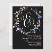 Invitation Mariage noir violet de fleurs de printemps (Devant)