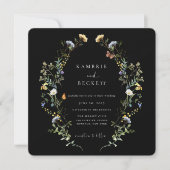 Invitation Mariage noir Wild Meadow Wreath (Devant)