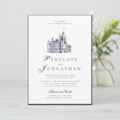 Invitation Mariage Nom Château Vintage Ancien Argent Script (Debout devant)