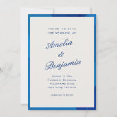 Invitation Mariage Noms de Couple Écriture Abstrait Bleu Élég (Devant)