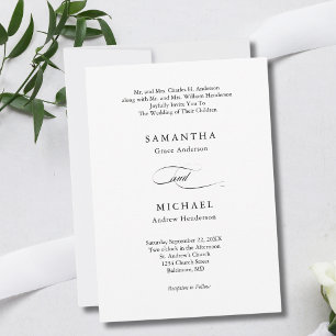 Invitation Mariage Noms des Deux Parents Minimaliste Noir Bla