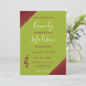 Invitation Mariage non binaire géométrique en cuir rouge (Debout devant)