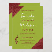 Invitation Mariage non binaire géométrique en cuir rouge (Devant / Derrière)