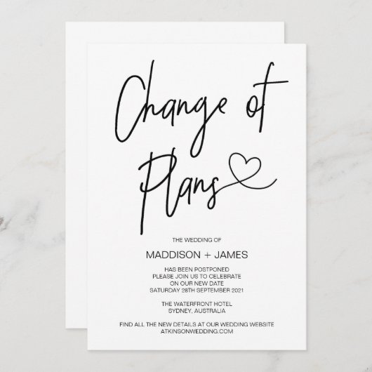 Invitation Mariage Notes reportées Changement de régime Fianç (Devant / Derrière)