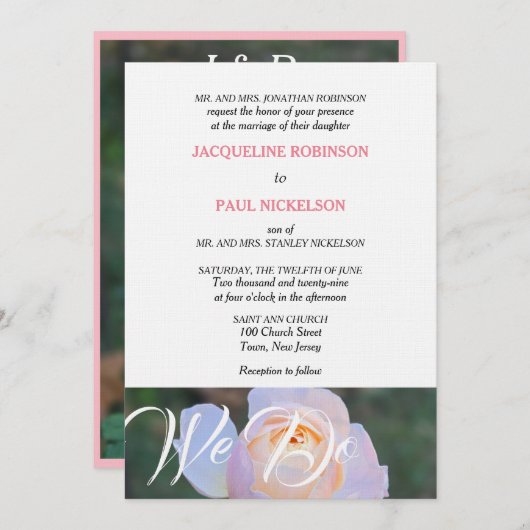 Invitation Mariage Nous faisons Monogram Pastel Rose (Devant / Derrière)