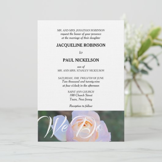 Invitation Mariage Nous faisons Monogram Pastel Rose (Debout devant)