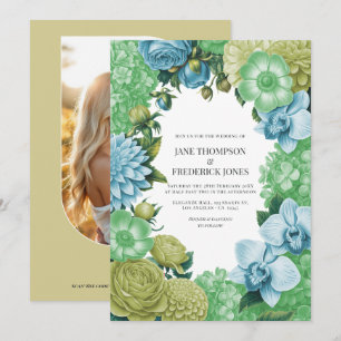 Invitation Mariage Nuance de Céladon, Fougère Douce et Bleu P
